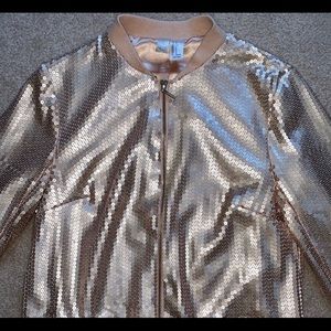 Rose gold sequin bomber jacket!